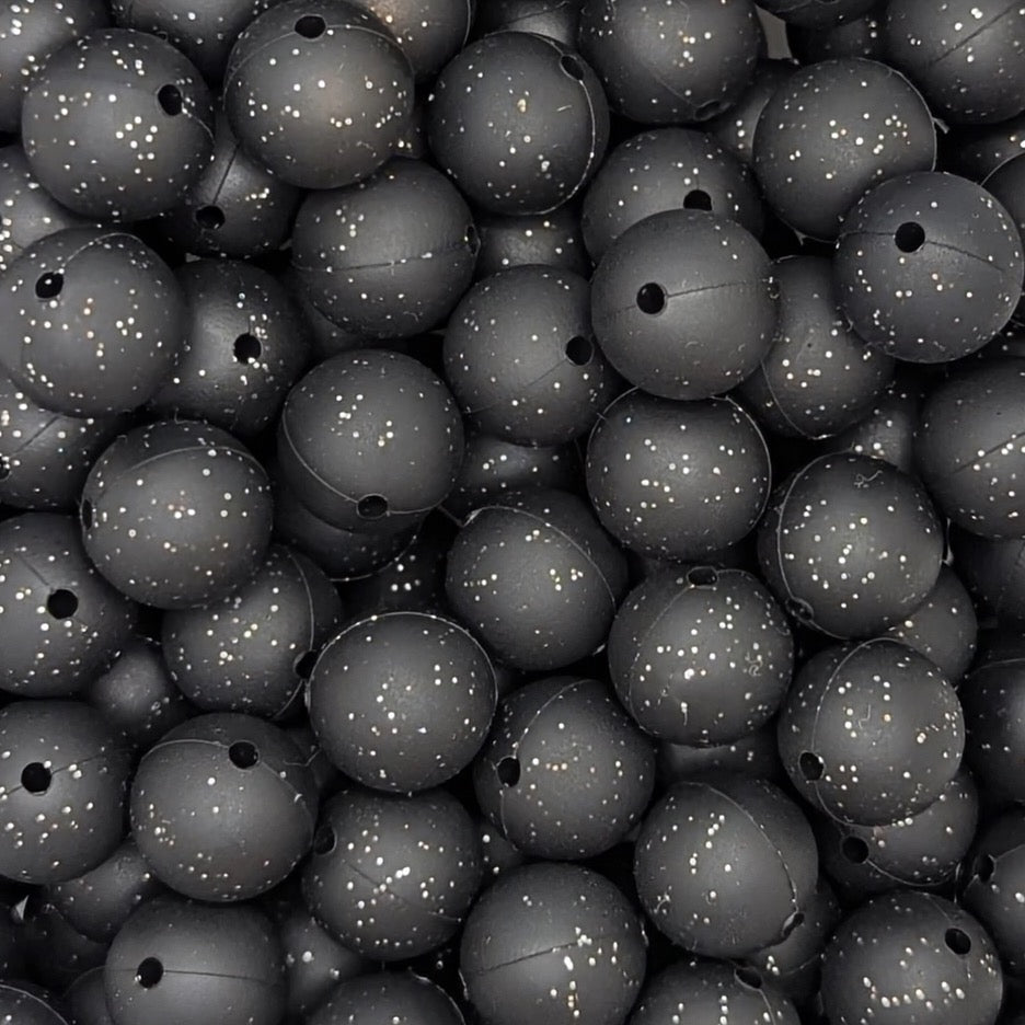 15mm Black Glitter Silicone Bead