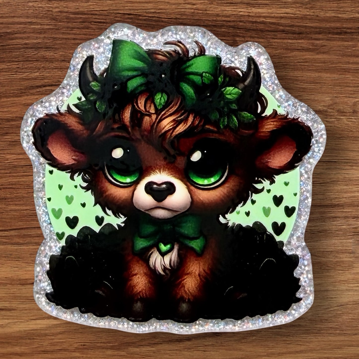 Cow With Green Bow Acrylic Flatback