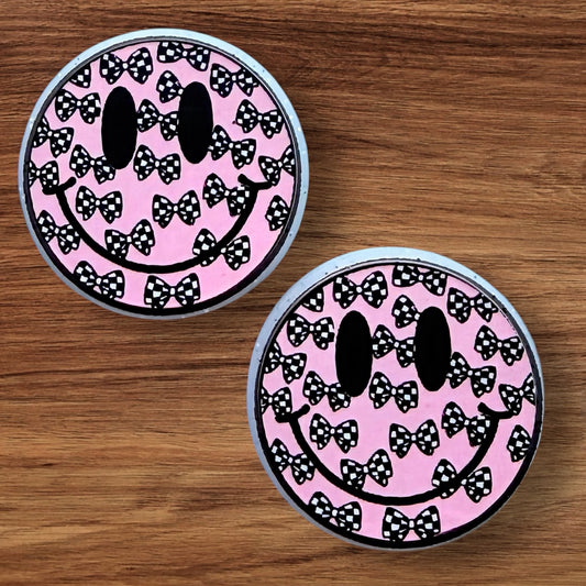 Checkered Bows Happy Face Focal
