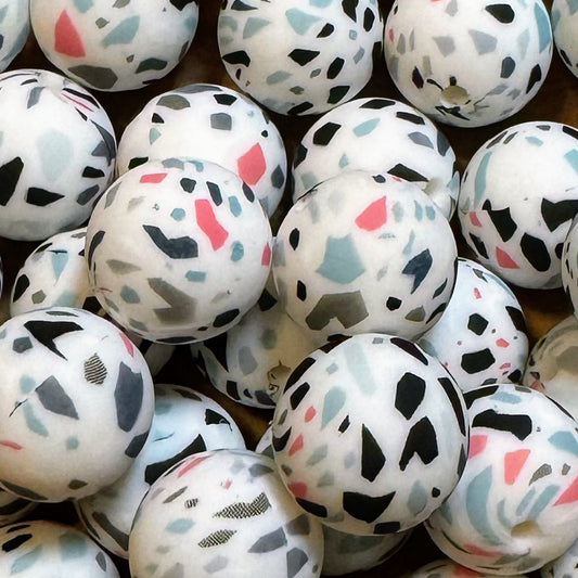 15mm White Clay Speckled Silicone Bead