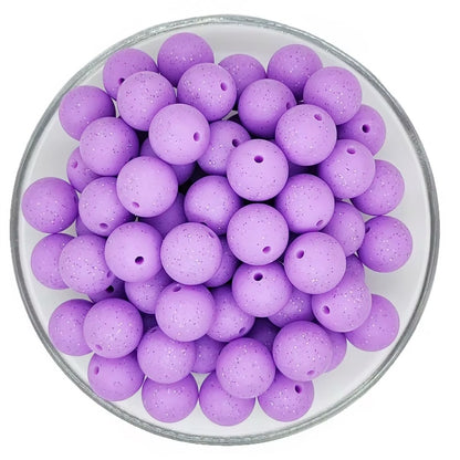 15mm Purple Glitter Silicone Bead