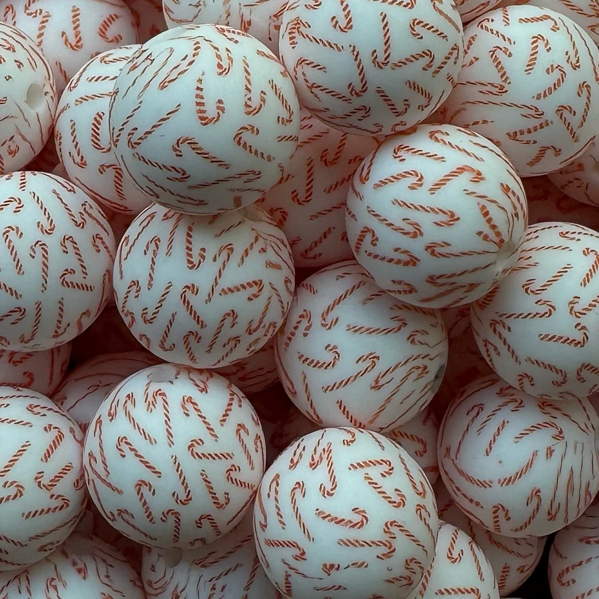 15mm Candycane Silicone Bead