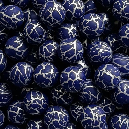 15mm Navy Crackle Silicone Bead