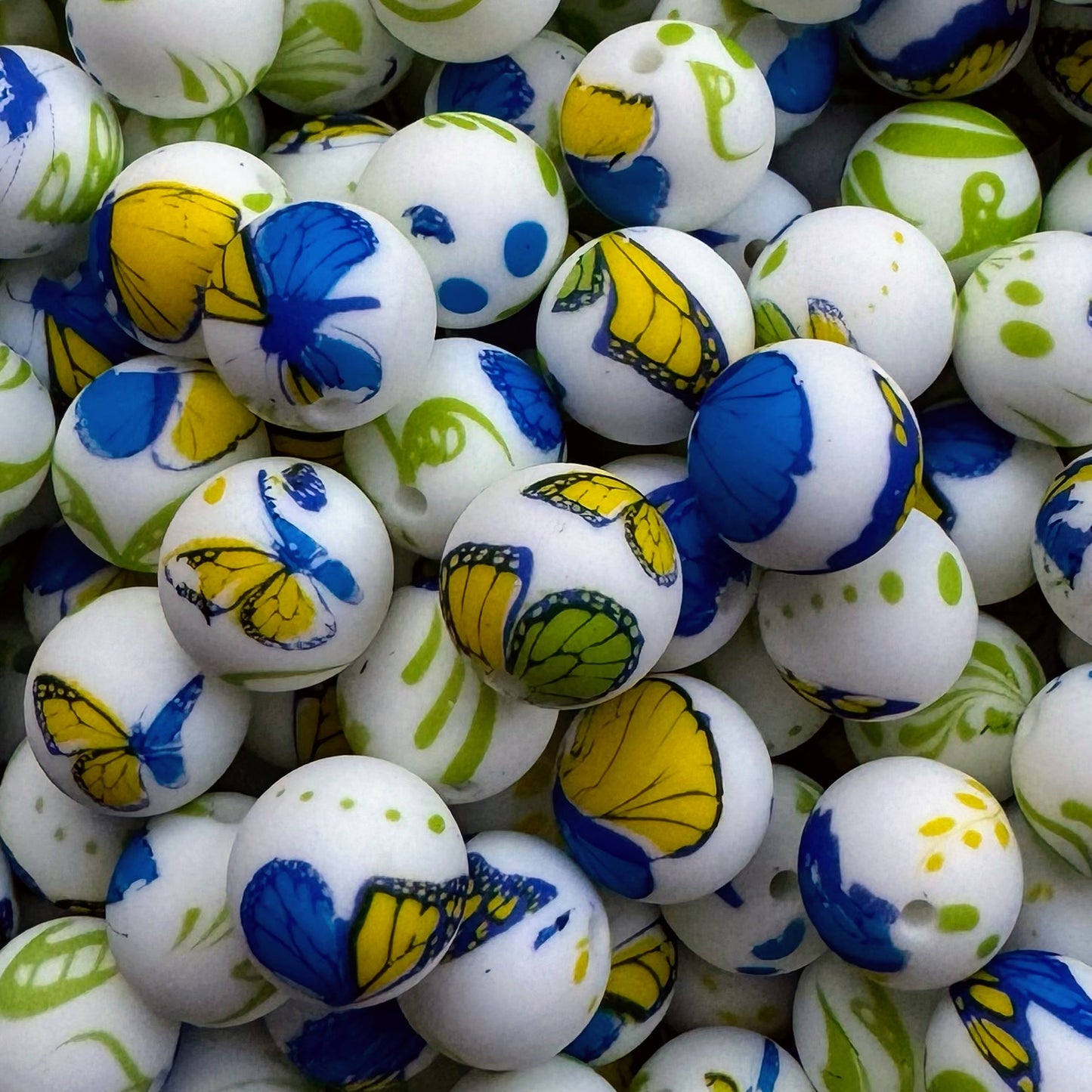 15mm Yellow & Blue Butterfly Silicone Bead