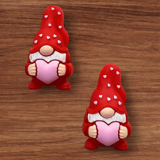 3-D Red Gnome With Heart Focal