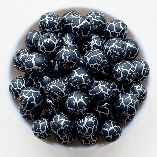 15mm Black & Silver Crackle Silicone Bead