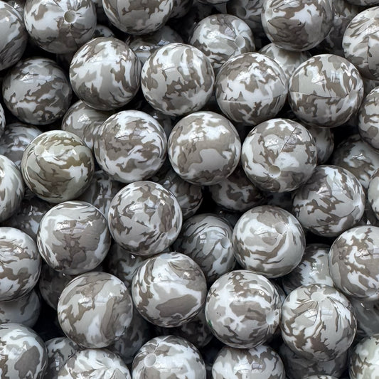 15mm Gray Camo Silicone Bead