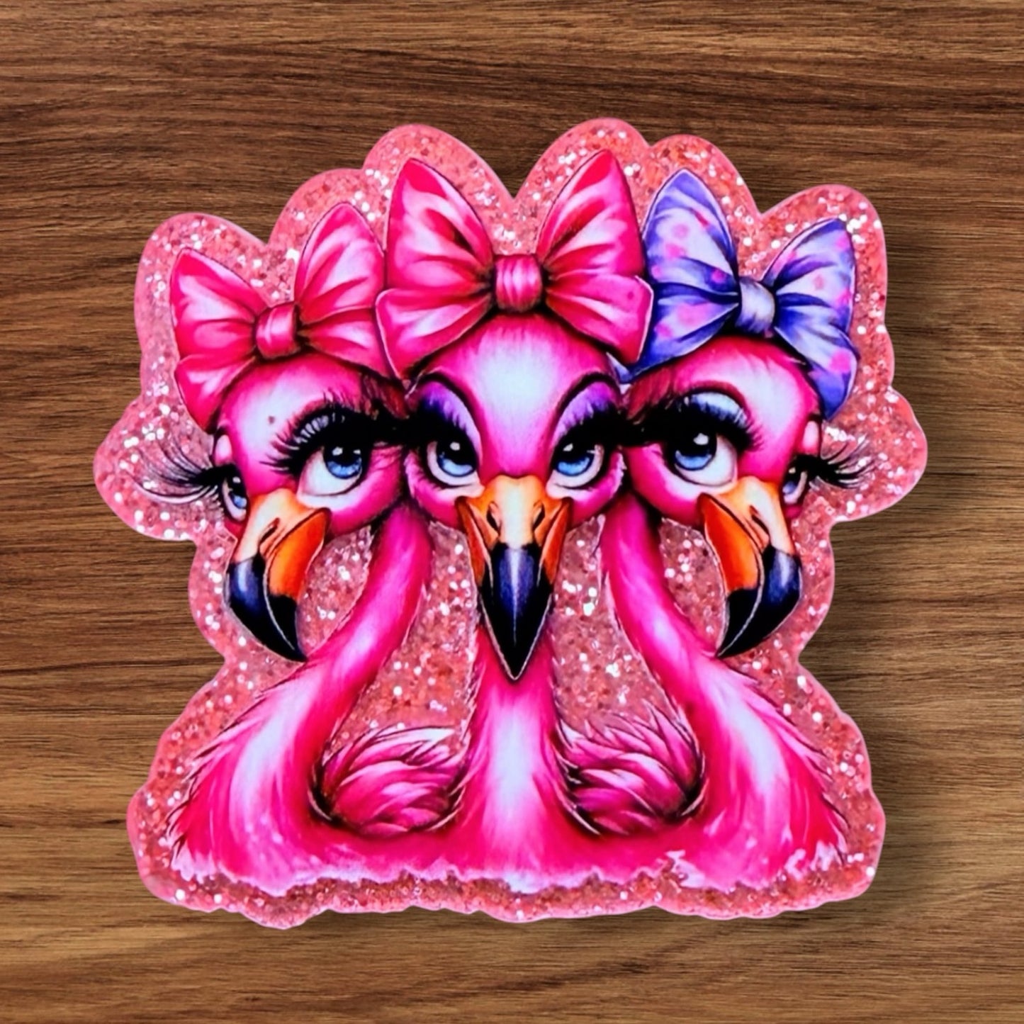 Flamingos With Bow Acrylic Flatback