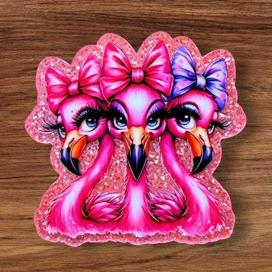 Flamingos With Bow Acrylic Flatback