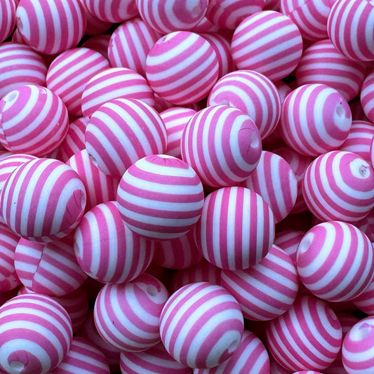 15mm Pink Striped Silicone Bead