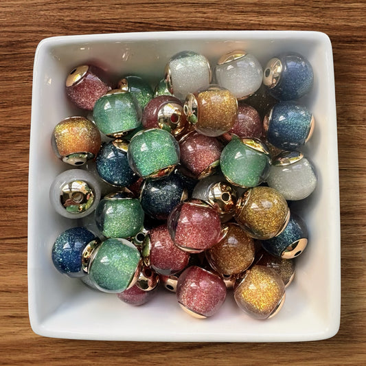 16mm Glitter Cat Eye Acrylic Bead With Gold Caps