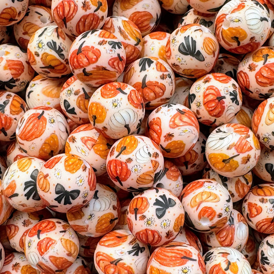 15mm Pumpkin & Bows Silicone Bead