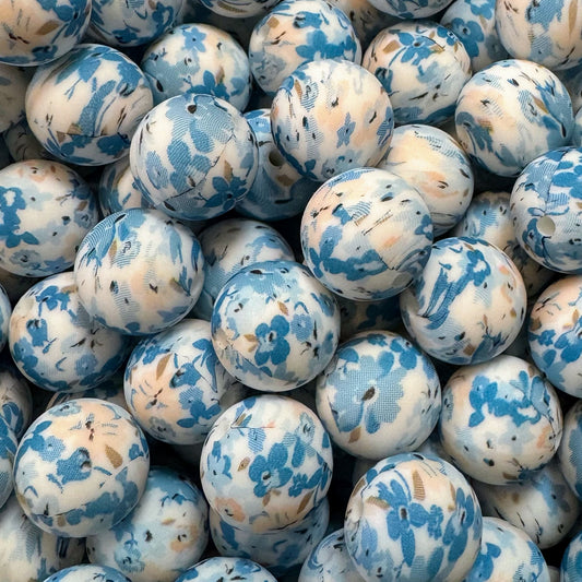 Blue Wildflowers 15mm Silicone Bead