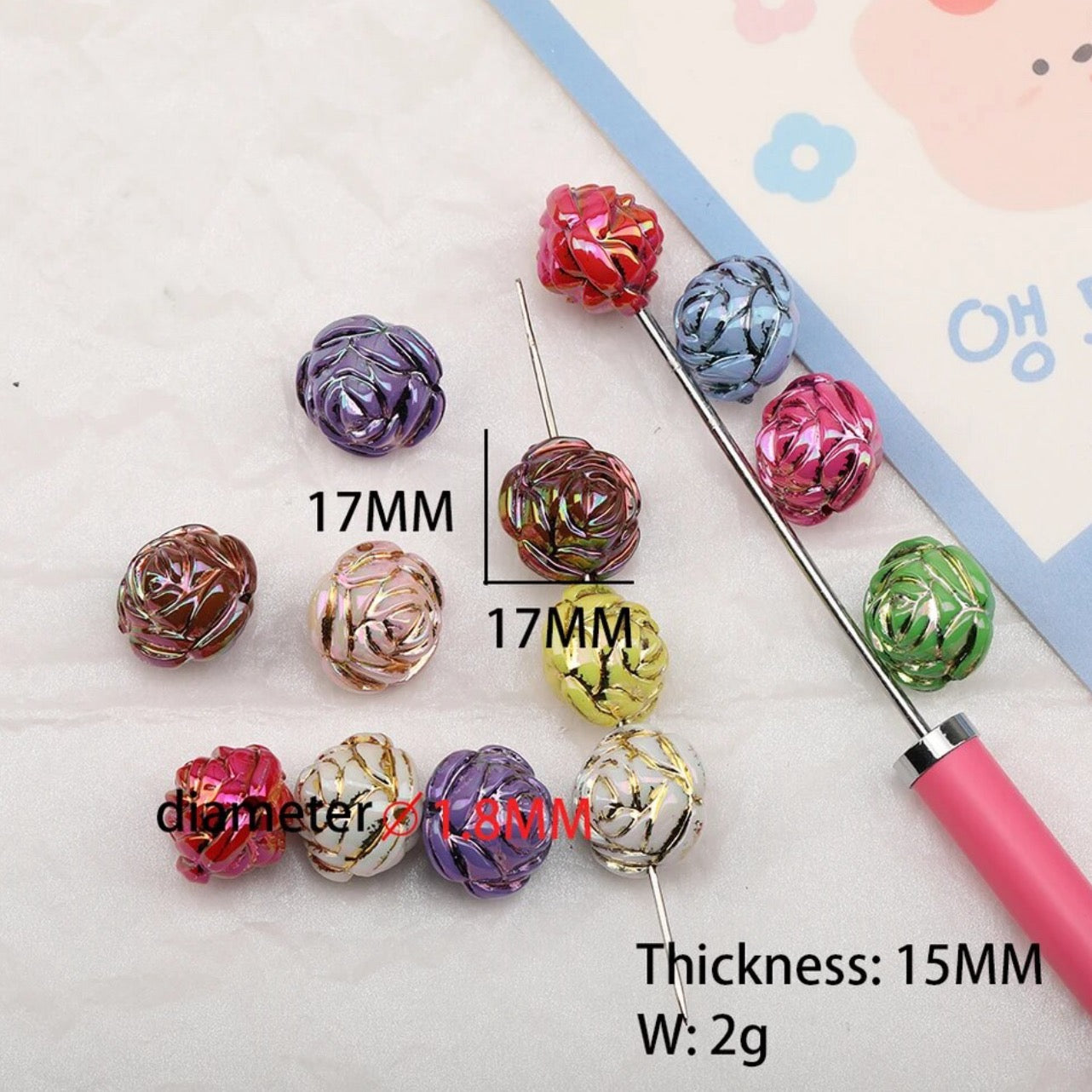 17mm Acrylic Rose Beads