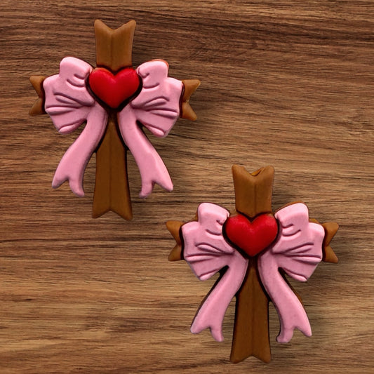 3-D Cross With Heart Bow Focal