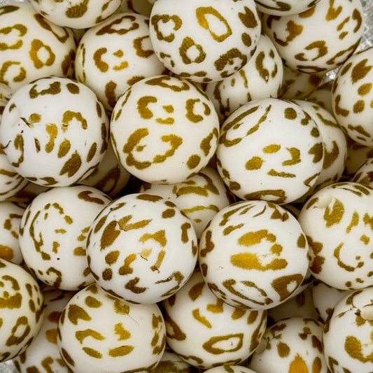 15mm Gold Animal Print Silicone Bead