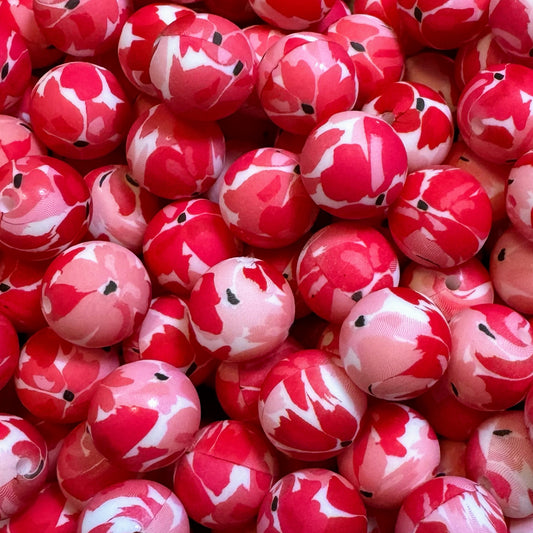 15mm Red Posy Silicone Bead