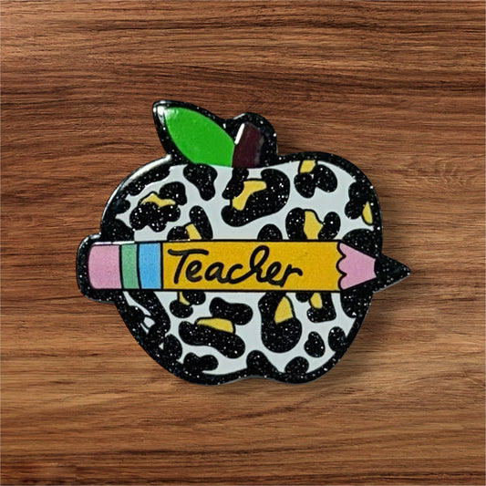 Leopard Teacher Apple Acrylic Flatback