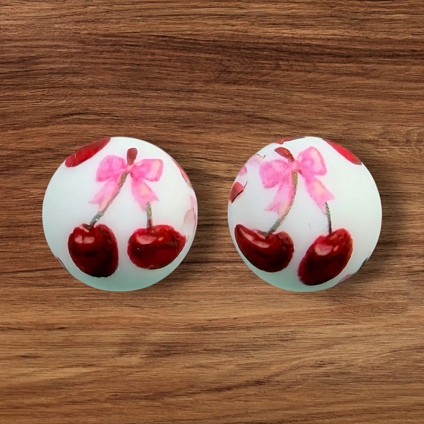 15mm Cherries With Bow Silicone Bead