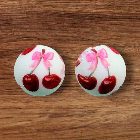 15mm Cherries With Bow Silicone Bead