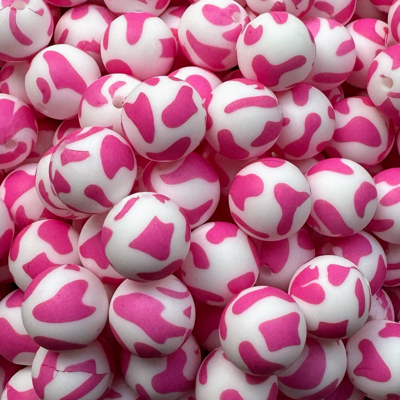 15mm Custom Hot Pink Cow Print Silicone Bead