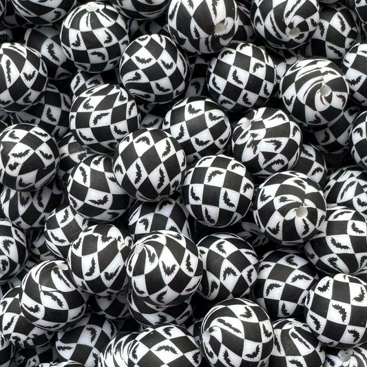 15mm Checkered Bats Silicone Bead