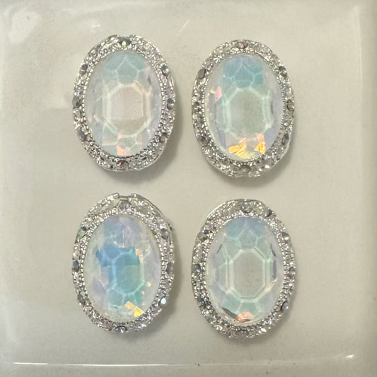 Oval Silver White Opal Gemstone Bead