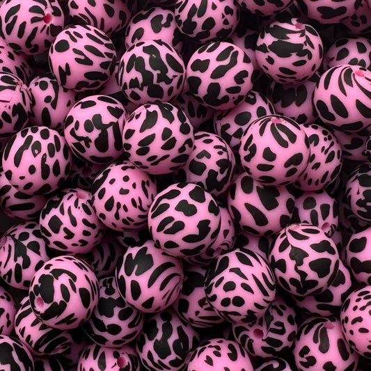 15mm Pink Cow Silicone Bead