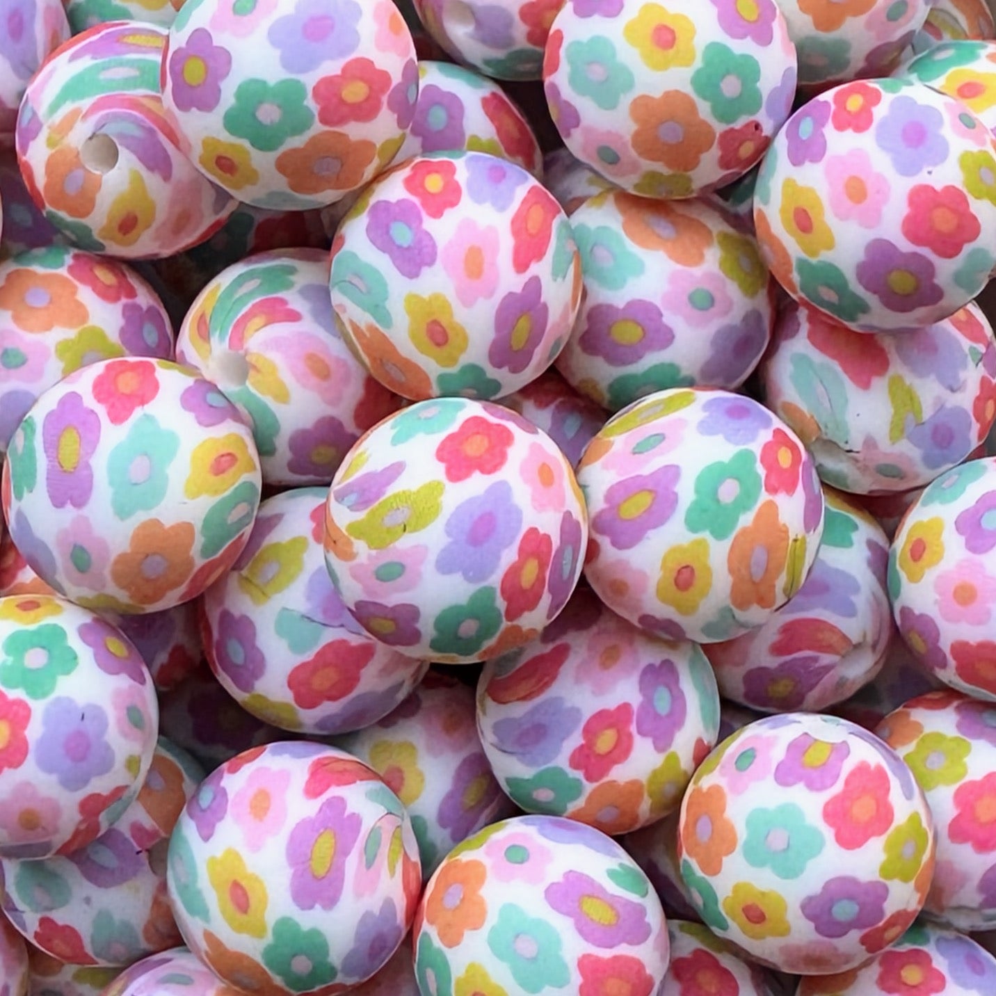 15mm Pastel Floral Silicone Bead