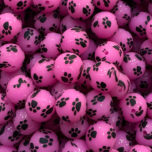 15mm Luminous Paw Print Silicone Bead