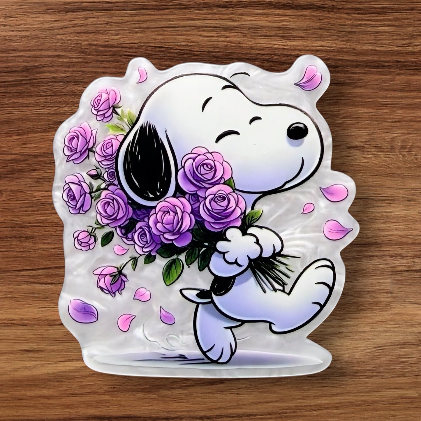 Beagle With Purple Roses Acrylic Flatback