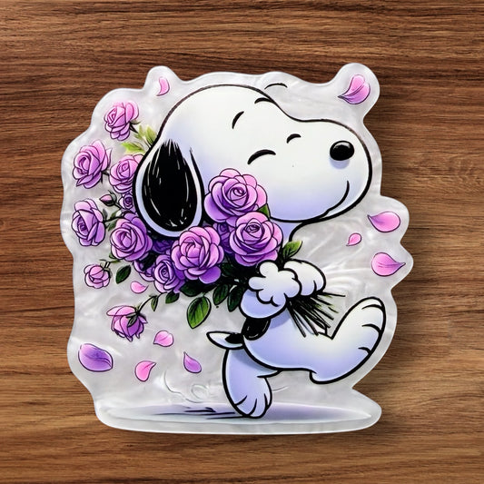 Beagle With Purple Roses Acrylic Flatback