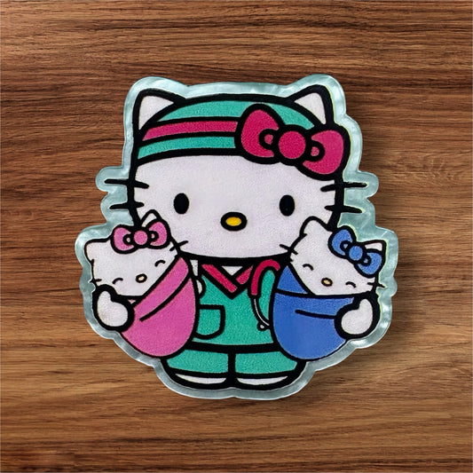 Kitty Nurse With Babies Acrylic Flatback