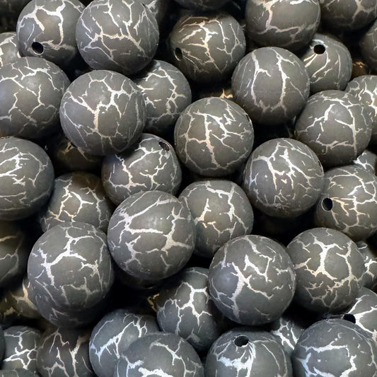 15mm Black and Silver Crackle Silicone Bead