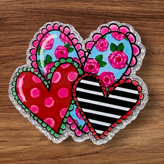 Patterned Hearts Acrylic Flatback