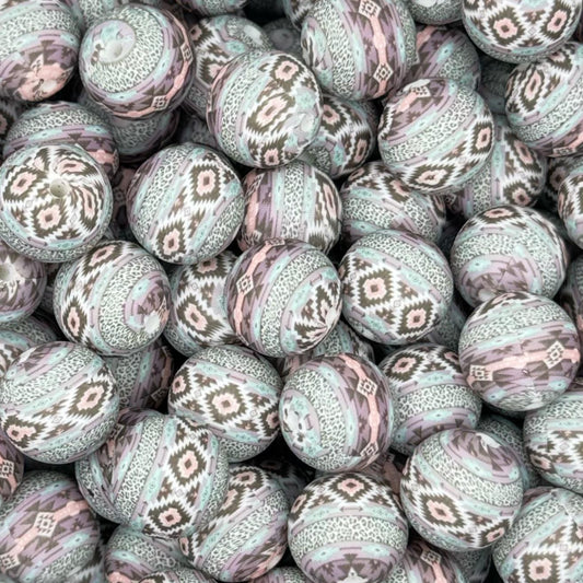 15mm Teal Aztec Silicone Bead