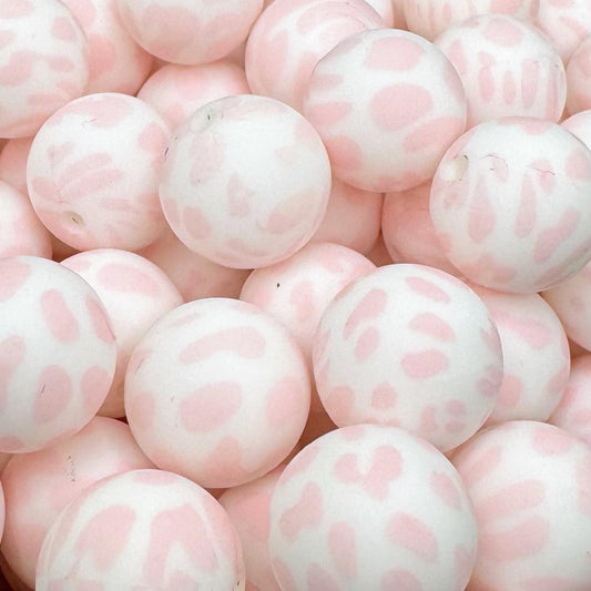 15mm Pale Pink Cow Print Silicone Bead