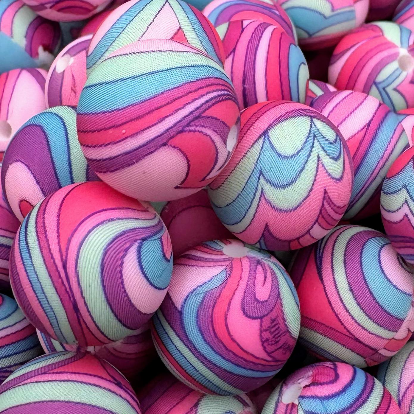 15mm Bright Colorful Swirl Silicone Bead