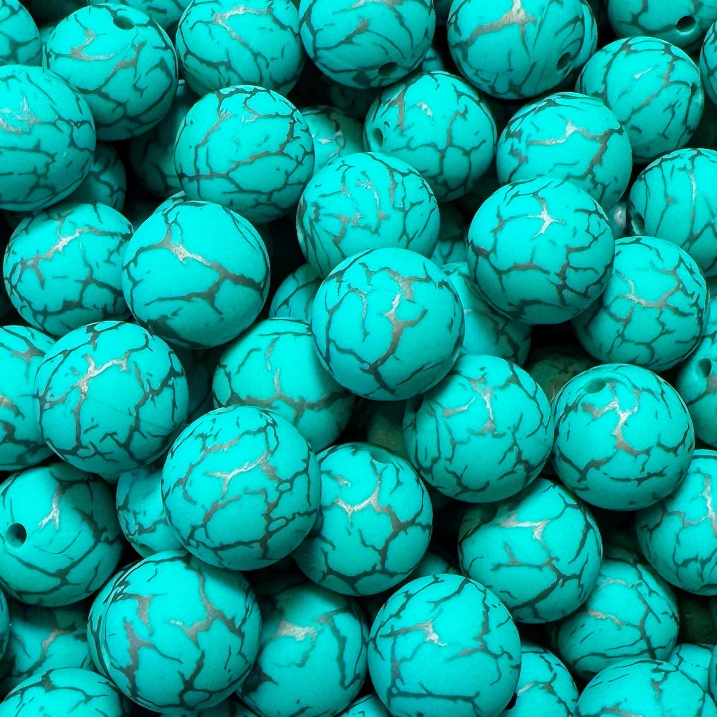 15mm Teal and Silver Crackle Silicone Bead