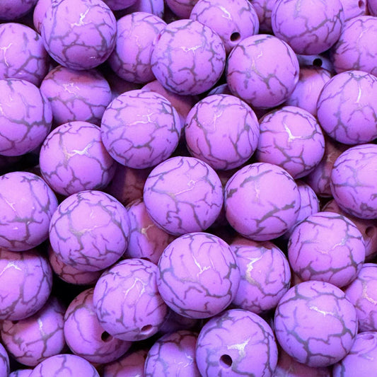 15mm Purple and Silver Crackle Silicone Bead