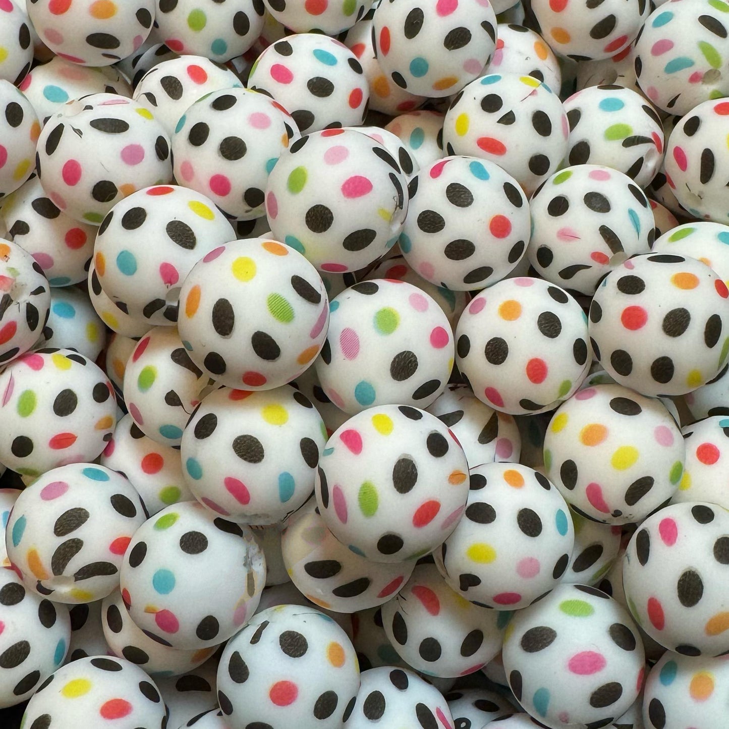 15mm Bright Polka Silicone Bead