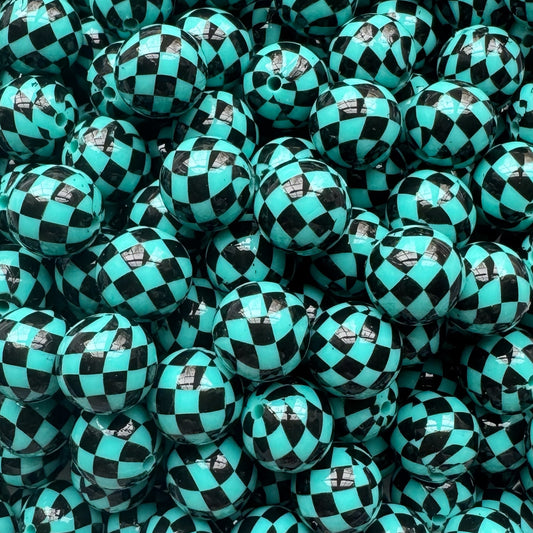 15mm Turquoise Checkered Silicone Bead