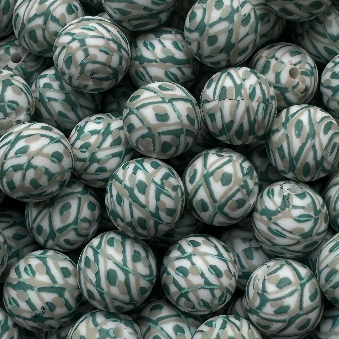 15mm Turquoise & Gray Aztec Silicone Bead