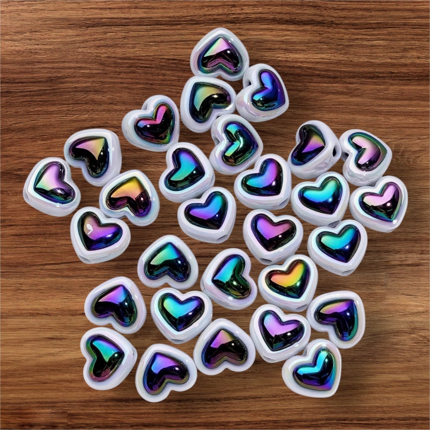Acrylic Iridescent Hearts Bead