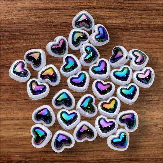 Acrylic Iridescent Hearts Bead