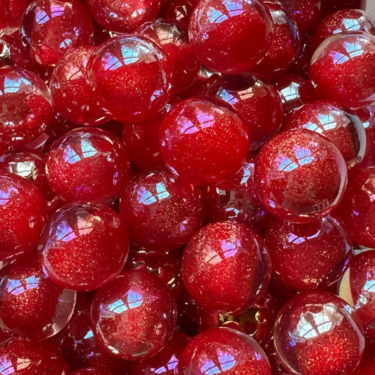 16mm Red Cats Eye With Glitter Acrylic Bead