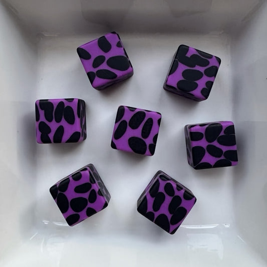 Square Spotted Purple Silicone Bead