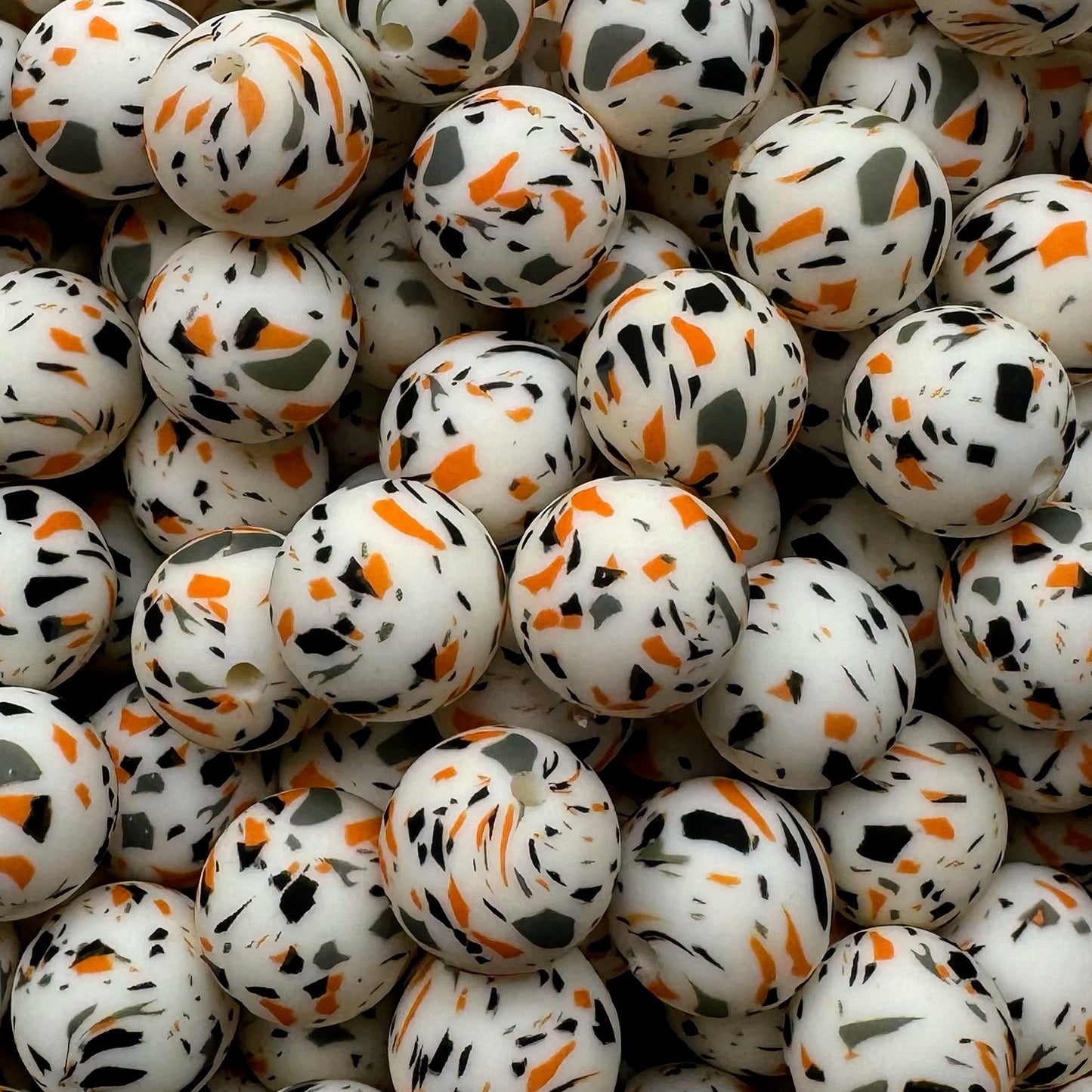 15mm Orange And Black Silicone Bead