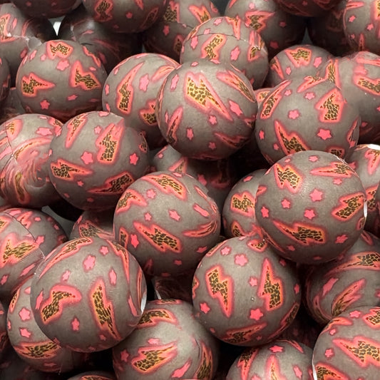 15mm Leopard Lightning Bolt Silicone Bead