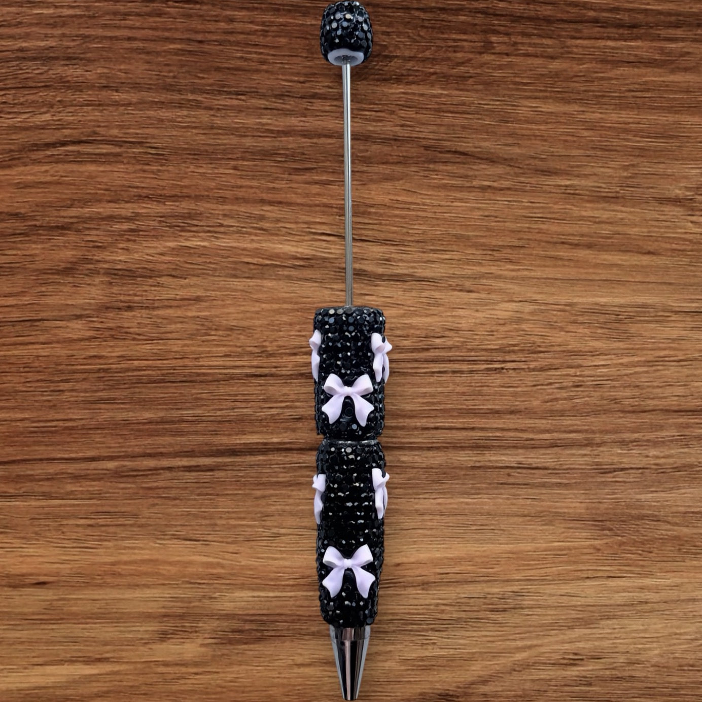 Black Rhinestone With Bows Beadable Pen
